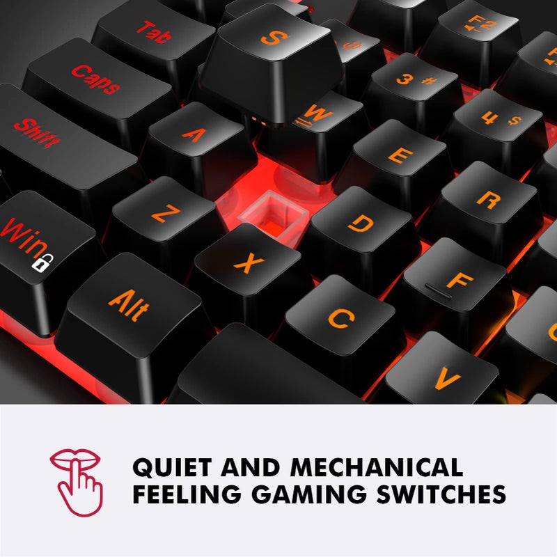 NPET K10 Wired Gaming Keyboard, LED Backlit, Spill-Resistant Design, Multimedia Keys, Quiet Silent USB Membrane Keyboard for Desktop, Computer, PC (Black) - Image 2